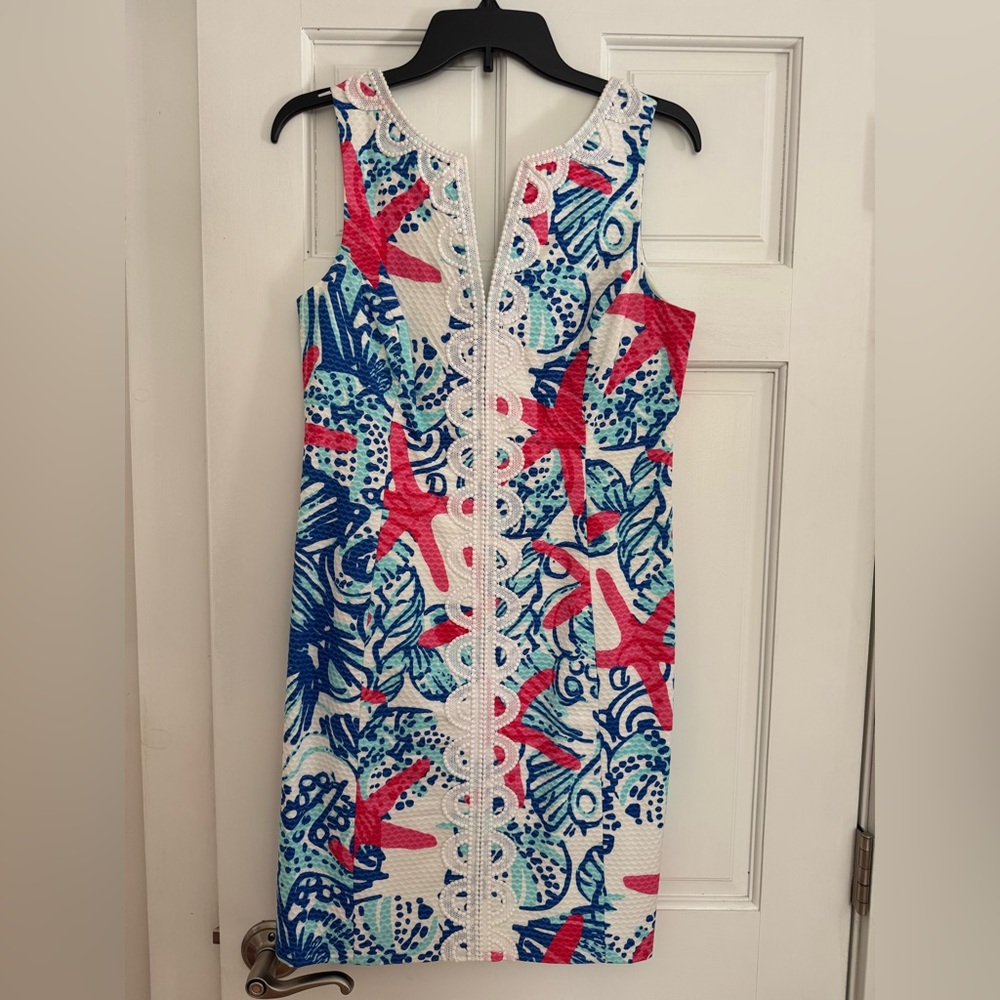 Lilly Pulitzer White, Blue & Pink Printed Midi Dress